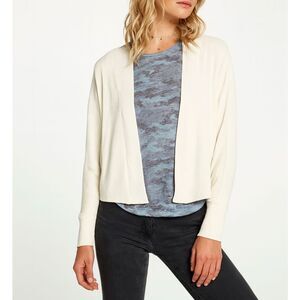 NWT Chaser Drop Shoulder Cropped Cardigan White Ribbed Knit in Cream Small